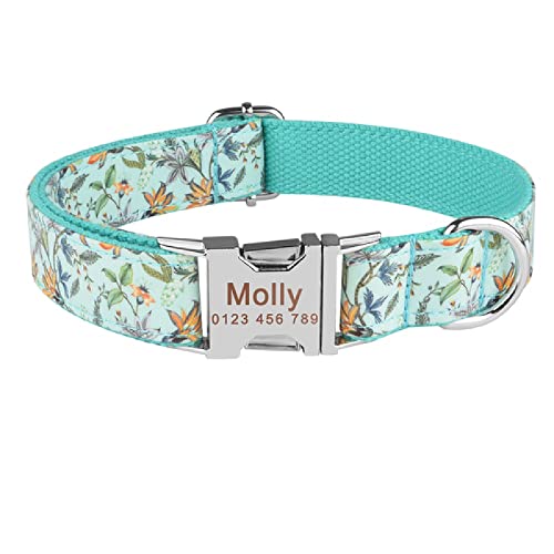 Verstellbares Nylon Personalisiertes Tag Schönes individuelles Hundehalsband gravierter Name Hundehalsband Welpe klein mittel groß Unisex Hundehalsband,hellgrün,L von Gulunmun