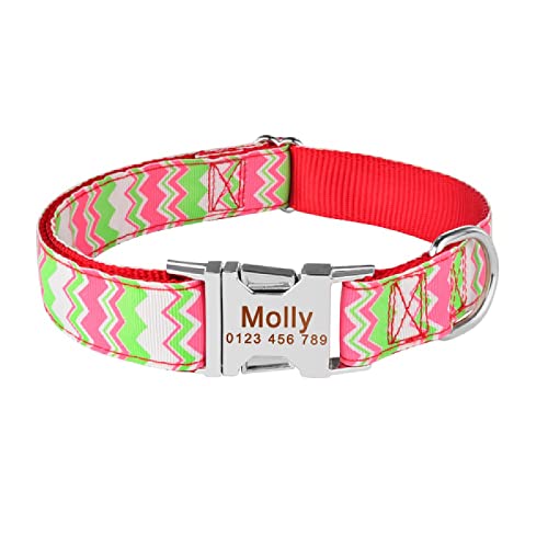 Verstellbares Nylon Unisex Mode Blume Hundehalsband Individuell gravierte Haustierinformationen Hundehalsband Personalisierte kleine große Hundemarke,grüne Welle,L von Gulunmun