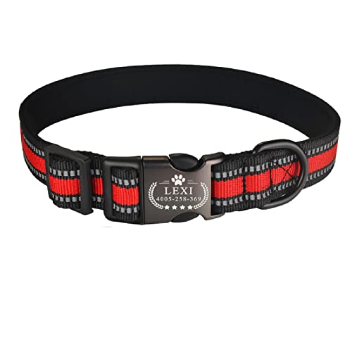 Verstellbares reflektierendes graviertes Hundehalsband aus Nylon individuelles Namensschild Welpe kleines großes Hundehalsband Unisex personalisiertes ID-Hundehalsband,Burgund,S von Gulunmun