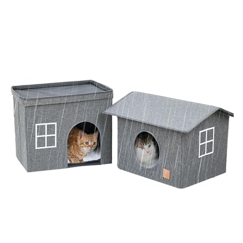 2-Layer Cat House, Quick Assembly Cat House, Double Cat House, Foldable Cat Sleeping House, Cold Weather Cat Shelter with Door, Portable Cold Weather Pet House for Cats von Gungtj