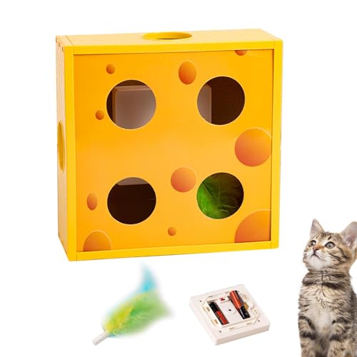 Gungtj Cat Puzzle Toy, Automatic Feather Cheese Box, Interactive Cat Toy, Feather Rotation Maze, Funny Cat Feather Toy, Intelligent Sensing Toy, Battery Powered Cat Toy, von Gungtj