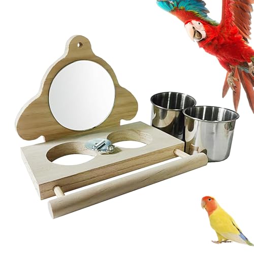 -Sitzstange, Sittichfutter, Wasser-Futterstation, Vogelsitzstange mit Spiegel, Papageienkäfig Spielspielzeug, Lovebird Fütterungsstange, Conure Käfigzubehör, Vogelstange mit Futterbechern, von Gungtj