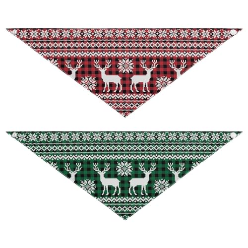 2 Stück Weihnachten und Neujahr Büffel Plaid Weiß Schneeflocken Hirsch Grün Büffel Plaid Hund Fliege Premium Durable Stoff Haustier Dreieck Schal Taschentuch Zubehör für Urlaub Herbst Thanksgiving S von GuoChe