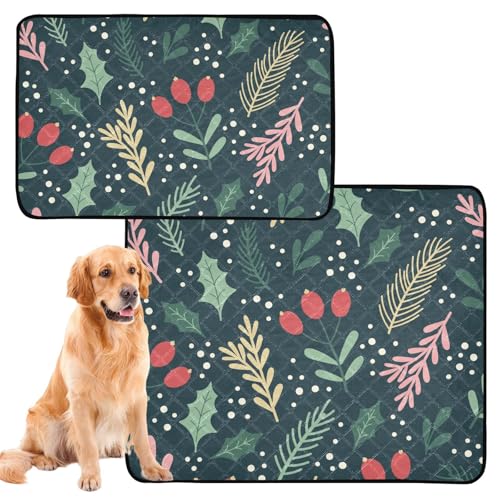 3 Pack Wasser Saugfähige Matte für Hund Schüssel Waschbar Hund Fütterung Matte Anti-Rutsch-Matte für Autositz 20x24 zoll Weihnachten Muster Beeren Stechpalme Pflanze Blätter von GuoChe