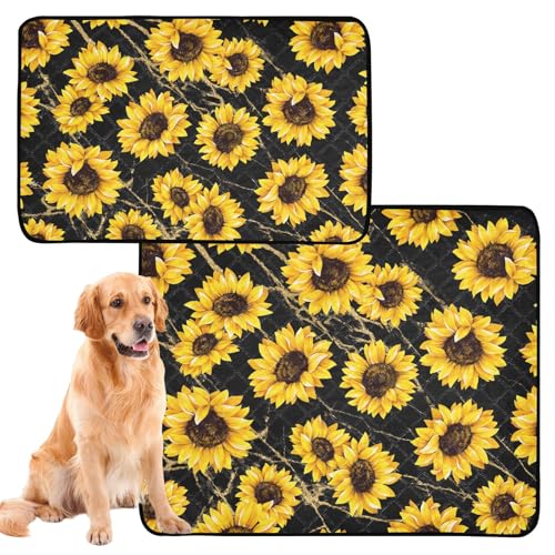 3 x pinkelfeste Hundematte, schmutzige Matten für Hunde, waschbar, rutschfeste Matte für Haustiere, 50,8 x 61 cm, Sonnenblume, Schwarz/Gold, Marmor-Textur, Design von GuoChe