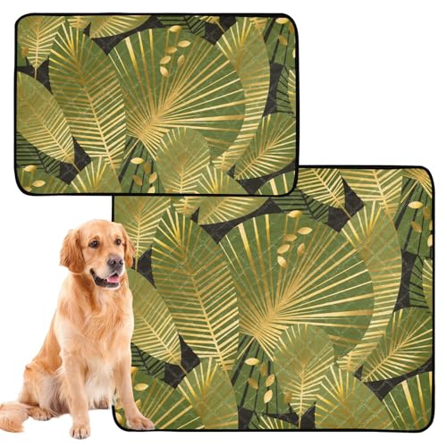 3 x pinkelfeste Hundematten für Hunde, groß, waschbar, rutschfeste Matte für Hunde im Auto, 50,8 x 61 cm, elegantes goldfarbenes exotisches Pflanzenblatt-Muster von GuoChe