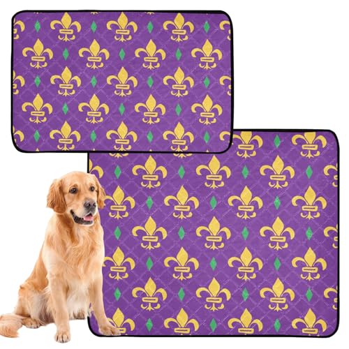 Haustiermatte für Katzen, Motiv: Royal Fleur de Lis lila, Mardi Gras Fat Tuesday, waschbar, rutschfeste Matte für Reisen, 61 x 91,4 cm und 91,4 x 106,7 cm, 2 Stück von GuoChe