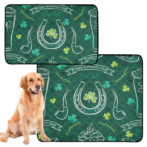 Hunde-Teppich, wiederverwendbar, Urinierunterlagen für Hunde, rutschfest, 61 x 91,4 cm + 91,4 x 106,7 cm, St. Patrick's Day Kleeblatt, Glücksgrün, 2 Stück von GuoChe