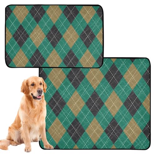 Hunde-Uriniermatten für Indoor-Katzen, rutschfeste Matte für Reisen, 61 x 91,4 cm + 91,4 x 106,7 cm, Argyle-Karo, Herbst, Schwarz/Grün, 2 Stück von GuoChe