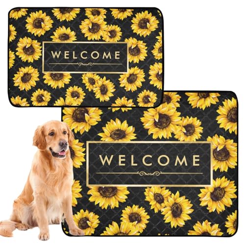 Hundematte für Hunde, waschbar, rutschfest, 50,8 x 61 cm, goldfarbene Sonnenblumen, Blumenmuster, 3 Stück von GuoChe