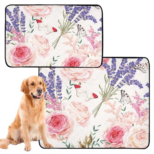 Hundematte für Hunde, waschbar, rutschfest, 61 x 91,4 cm + 91,4 x 106,7 cm, Retro, Lila, Lavendel, rustikales Blumen-, Landhaus-, Schmetterlingsmuster, 2 Stück von GuoChe