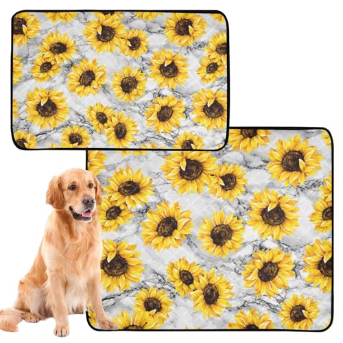 Hundematte für Hunde, waschbar, rutschfest, Bodenmatte für Reisen, 50,8 x 61 cm, Sonnenblume, trendig, weißer Marmorstein, 3 Stück von GuoChe