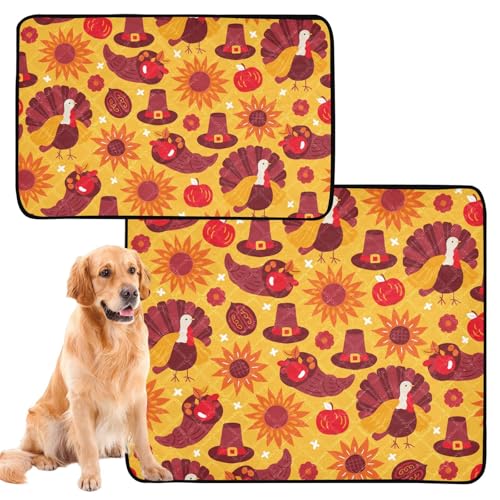 Hundematte für Hunde, waschbar, wasserdicht, rutschfest, für Autositz, 61 x 91,4 cm + 91,4 x 106,7 cm, Thanksgiving-Tages-Muster, goldfarben, Sonnenblumen, Türkei, 2 Stück von GuoChe