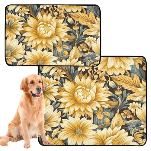 Hundematte für Hunde im Auto und Flugzeug, 61 x 91,4 cm + 91,4 x 106,7 cm, goldfarbene Blume, ästhetisch, 2 Stück von GuoChe