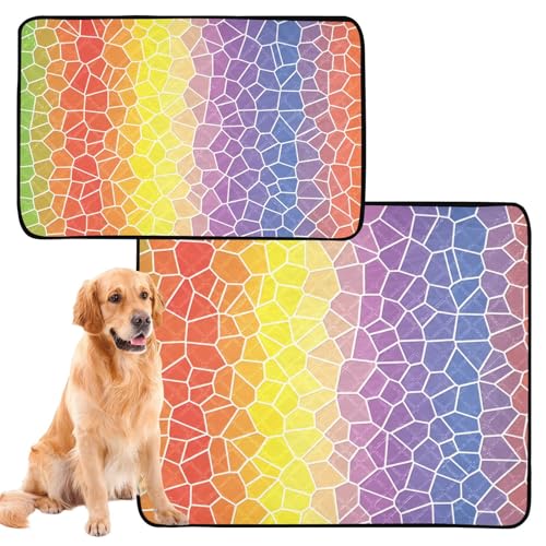 Hundematte für den Boden, rutschfeste Bodenmatte für Strand, 61 x 91,4 cm + 91,4 x 106,7 cm, Regenbogenfarben, trendig, goldfarben, 2 Stück von GuoChe