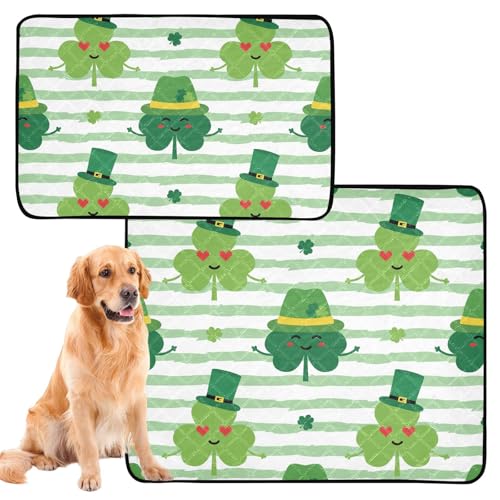 Hundeunterlage, waschbar, wasserdicht, rutschfest, für draußen, 50,8 x 61 cm, St. Patrick's Day, gestreift, niedlicher Kleeblatt-Hut, 3 Stück von GuoChe