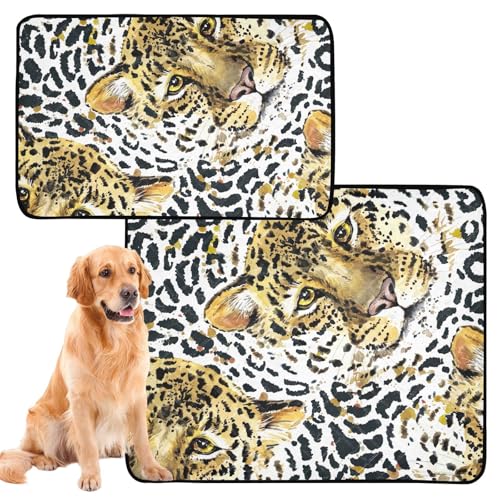 Katzen-Haustiermatte für Hunde, schmutzige Füße, waschbar, rutschfest, für den Außenbereich, 61 x 91,4 cm + 91,4 x 106,7 cm, ästhetisch, einzigartig, Leopardenmuster, Aquarell-Jaguar, 2 Stück von GuoChe