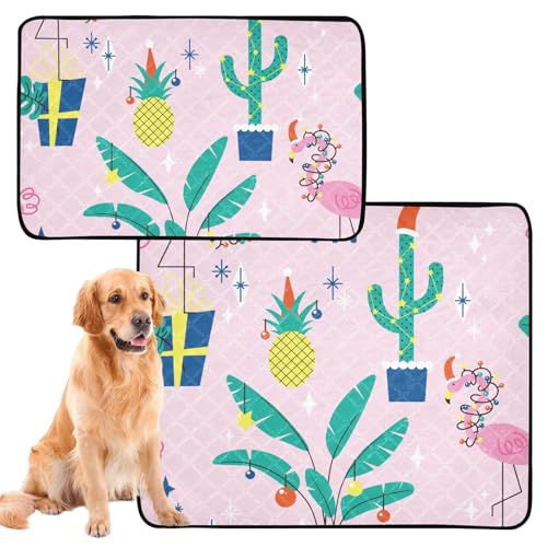 Urinierdecke für Hunde, waschbar, wasserdicht, rutschfest, Bodenmatte für Flugzeugkäfige, 50,8 x 61 cm, weihnachtliche tropische Pflanzen und Flamingo-Hoffnungsmütze, 3 Stück von GuoChe