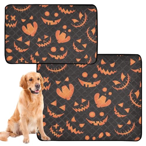 Urinierdecke für Hunde, wiederverwendbare Urinierunterlagen für Hunde, Anti-Rutsch-Matte für Hunde für Auto, 61 x 91,4 cm + 91,4 x 106,7 cm, Kürbisgrimasse Happy Halloween, 2 Stück von GuoChe