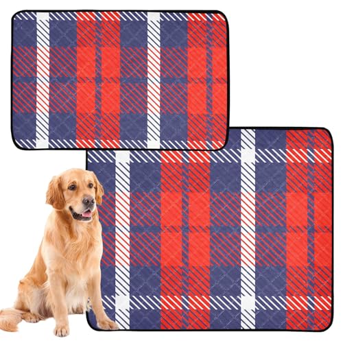 Wasserabsorbierende Matte für Hundenapf, Hundematten, waschbar, rutschfest, Bodenmatte für Auto, 61 x 91,4 cm + 91,4 x 106,7 cm, Rot und Blau, kariert, 2 Stück von GuoChe