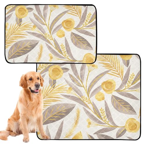 Wasserabsorbierende Matte für Hundenapf, Hundematten, waschbar, rutschfest, Teppich für Reisen, 50,8 x 61 cm, Blumenmuster, goldfarben, modern, 3 Stück von GuoChe