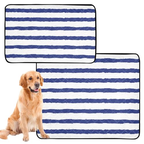 Wasserabsorbierende Matte für Hundenapf, Katze, Urinierunterlagen für Boden, Hund, rutschfest, für Autositz, 61 x 91,4 cm + 91,4 x 106,7 cm, Blau und Weiß, gestreift, 2 Stück von GuoChe