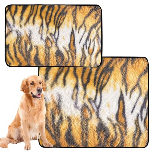 Wasserabsorbierende Matte für Hundeschüssel, große Hundematte, waschbar, rutschfest, für Strand, 50,8 x 61 cm, Tigerleder, Gold, 3 Stück von GuoChe