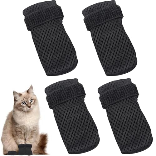 Katzenstiefel, kratzfeste Schuhe, 4 Stück, verstellbare Katzenkrallenabdeckungen, atmungsaktives Netzgewebe, Katzenpfoten-Abdeckung, rutschfeste Sockenschuhe für den Innenbereich, Katzen, von Gurfzcyuoo