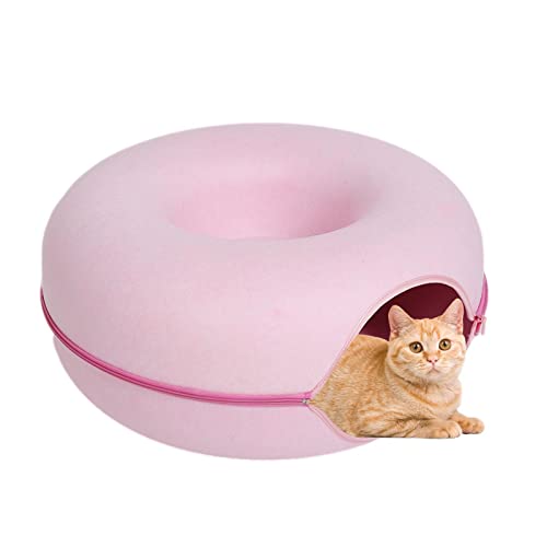 Katzentunnel Bett - Katzentunnel Katzenbett Katzenhöhle Katzennest Filz Rundes Donut Katzenbett, Abnehmbares Rundes Katzenschlauch-Spielspielzeug, Donut-Katzenhaus Für Kleine Haustiere, Kätzchen von Gusengo