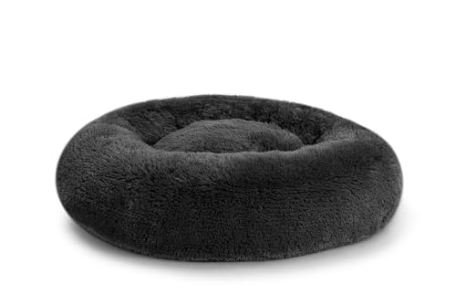 Gutekissen® Hundebett flauschig, Donut Kissen, Katzenbett, waschbar, Langer Plüsch, Größen SD (L Ø90cm, Dunkelgrau) von Gutekissen