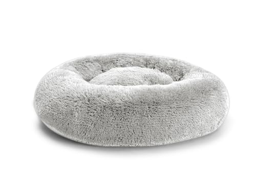 Gutekissen Hundebett flauschig, Donut Kissen, Katzenbett, waschbar, Langer Plüsch, Größen SD (S Ø40cm, Hellgrau) von Gutekissen