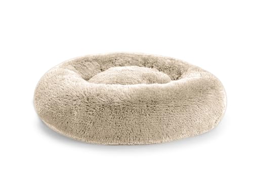 Gutekissen Hundebett flauschig, Donut Kissen, Katzenbett, waschbar, Langer Plüsch, Größen SD (XL Ø110cm, Creme) von Gutekissen