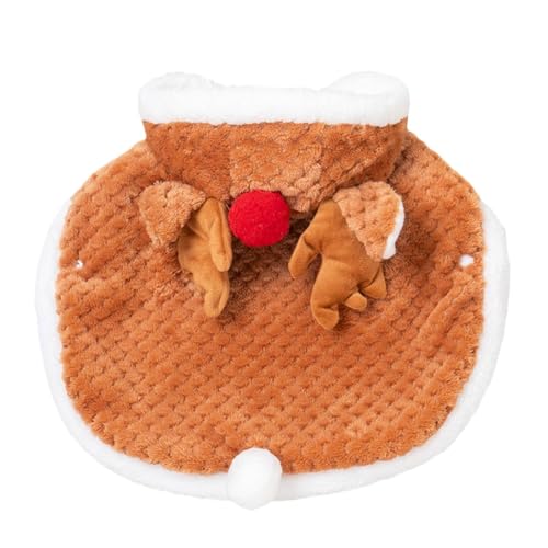 Guvbkfaw Weihnachtshundekostüm, Weihnachtskleidung für Haustiere - Lustiger Warmer Katzenumhang für kaltes Wetter mit Mütze,Winterfest-Rentiermäntel für Katzen und mittelgroße Hunde zum Geburtstag von Guvbkfaw