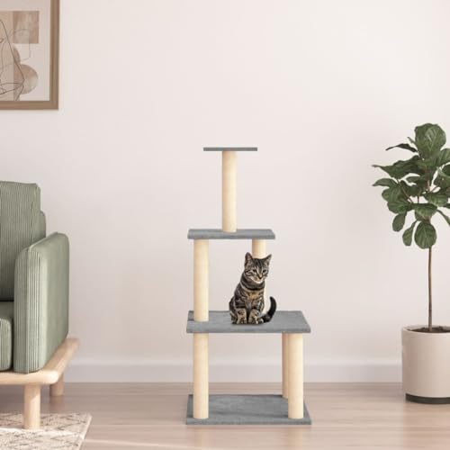 GuyAna Kratzbaum mit Sisal-Kratzsäulen Hellgrau 111 cm Kratzbaum FüR GroßE Katzen Cat Tree von GuyAna