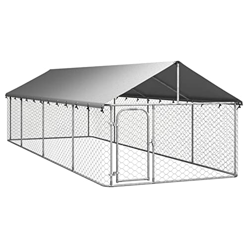 GuyAna Outdoor-Hundezwinger mit Dach 600x200x150 cm Ofengitter Kinderschutz Hunde Laufstall von GuyAna