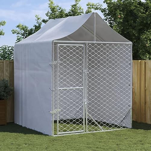 GuyAna Outdoor-Hundezwinger mit Dach Silber 2x2x2,5 m Verzinkter Stahl Hundezwinger DraußEn GroßE Hunde von GuyAna