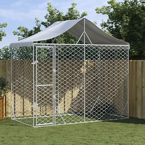 GuyAna Outdoor-Hundezwinger mit Dach Silber 3x1,5x2,5m Stahl Verzinkt Hundezwinger DraußEn GroßE Hunde von GuyAna