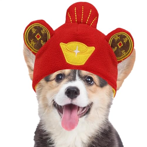 Gvblkq Dog Beanie Hat, New Year Parties God of Wealth Pet Headwear, Breathable Cute Cozy Thickened Pet Headwear Warmer Keeps Dogs Comfy on Cold Days, Dog Beanie Hat for Winter, God of Wealth Pet Headw von Gvblkq