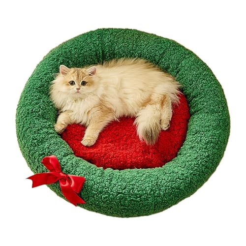 Gvblkq Dog Bed Christmas, Kitten Plush Cushion, Small Pet Round Bed, Christmas Pet Bed, Soft Dog Cushion, Holiday Puppy Bed, Cat Plush Pet Bed, Pet Christmas Cushion, Plush Pet Bed Small, von Gvblkq