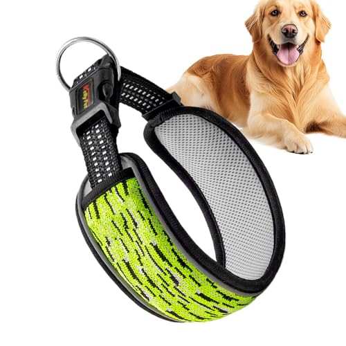 Gvblkq Reflektierendes Hundehalsband, strapazierfähig, gepolstert für Welpen, reflektierendes Streifen-Design, verbesserte Sichtbarkeit, verstellbare Halskette, ideal für den Innen- und Außenbereich von Gvblkq