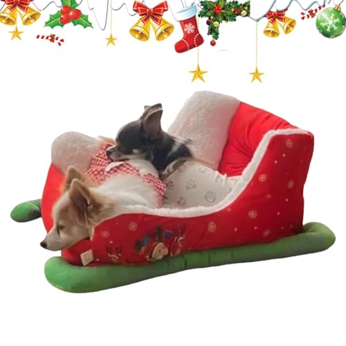 Gvblkq Weihnachts-Haustierbett, Urlaubs-Haustierschlitten, Katzen-Hunde-Weihnachtsbett, weiches Plüsch-Haustierbett, festliches Haustierbett, Weihnachts-Katzenbett, Schlitten-Design, Haustierbett, von Gvblkq