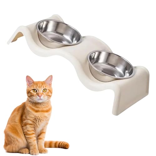 Pet Feeder Bowls, Futter & Wasser Fütterung Doppelschüsseln für Katze, Haustierbedarf Haustier Schüssel für Welpen Katzen Doppelte Pet Feeder Schalen für Katzen, Futter & Wasser Futternäpfe von Gvblkq