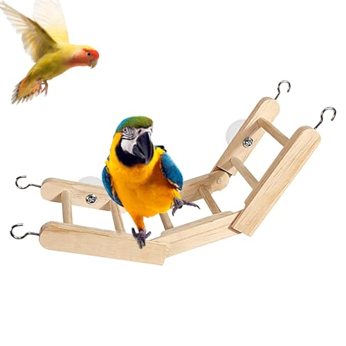 Wooden Bird Ladder, Folding Parrots Climbing Ladder, Multipurpose Beak Grinding Toy, Bird Midget for Standing, Resting, & Sturdy, 1 Pack, 32.5x11.5x2.5cm von Gvblkq