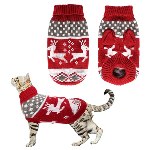 Gvhntk Weihnachtspullover für Hunde und Katzen, klassische Winter-Strickwaren, warme Rentier-Schneeflocken-Pullover für Kätzchen, Welpen, Hunde, Katzen von Gvhntk