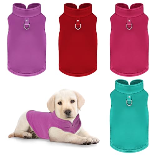 Hunde-Fleece-Weste, Pullover, warm, ärmellos, weicher Pullover, Fleece, Kaltwettermantel, Hoodie mit D-Ring-Leine, für kleine, mittelgroße Hunde, Unisex, 4 Stück von Gvhntk