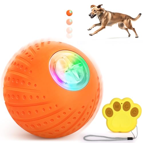 Gvoo Interaktives Hundespielzeug mit Fernbedienung, Doggy Disco Light Ball, Beweglicher Hundespielzeug Ball Unzerstörbar, Aktiver Rollball für Hunde IP54 Wasserdicht von Gvoo