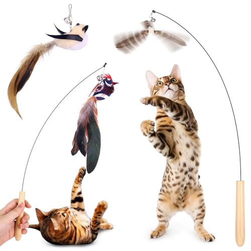 Gvoo Katzenspielzeug | Interaktives Katzenspielzeug | Katzenspielzeug Selbstbeschäftigung | Intelligenz Katzen Spielzeug mit Federn Katzen zubehör| Cat Toys Katzenspielzeug Set mit Fliegender Vogel von Gvoo