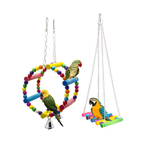 Gwotfy Papagei Spielzeug, 2 Stück Bunten Vogelspielzeug, Vögel Spielzeug Vogel Papagei Schaukel Spielzeug, Mit Naturholz Hängematte Hängenden, für sittichen, Aras, Papageien, Love Birds, Finken von Gwolf