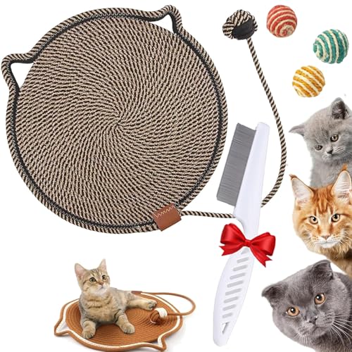 Clawloom Dual Scratching Pad, Clawloom Natural Cotton Rope Cat Scratch Pad/Cratcher/Mat with Ball Toy (Black, L: 20inch) von Gyagalre