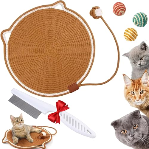 Clawloom Dual Scratching Pad, Clawloom Natural Cotton Rope Cat Scratch Pad/Cratcher/Mat with Ball Toy (Brown, L: 20inch) von Gyagalre